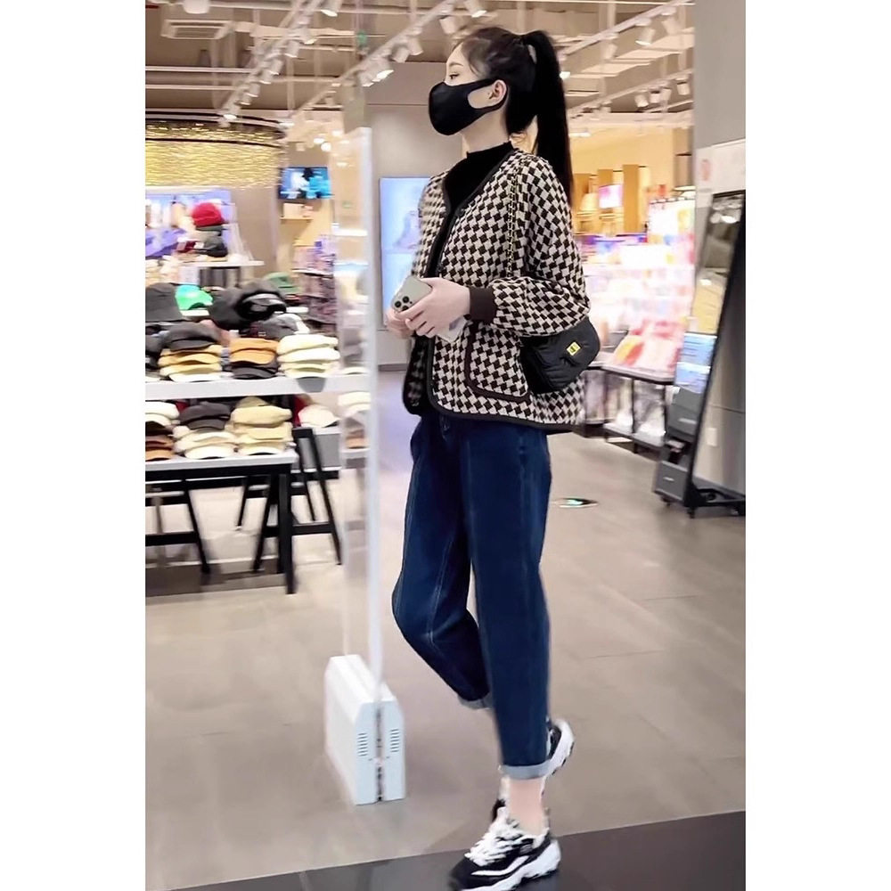 千鸟格小香风短款外套女