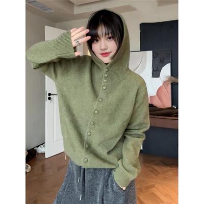 大码慵懒风连帽针织衫毛