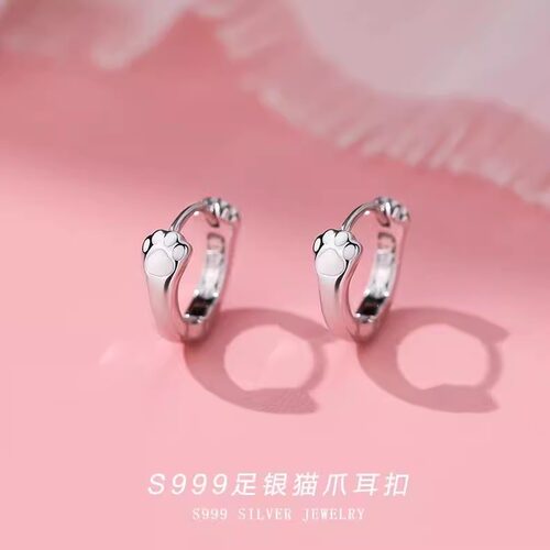 S999纯银猫爪耳扣百搭可爱甜美
