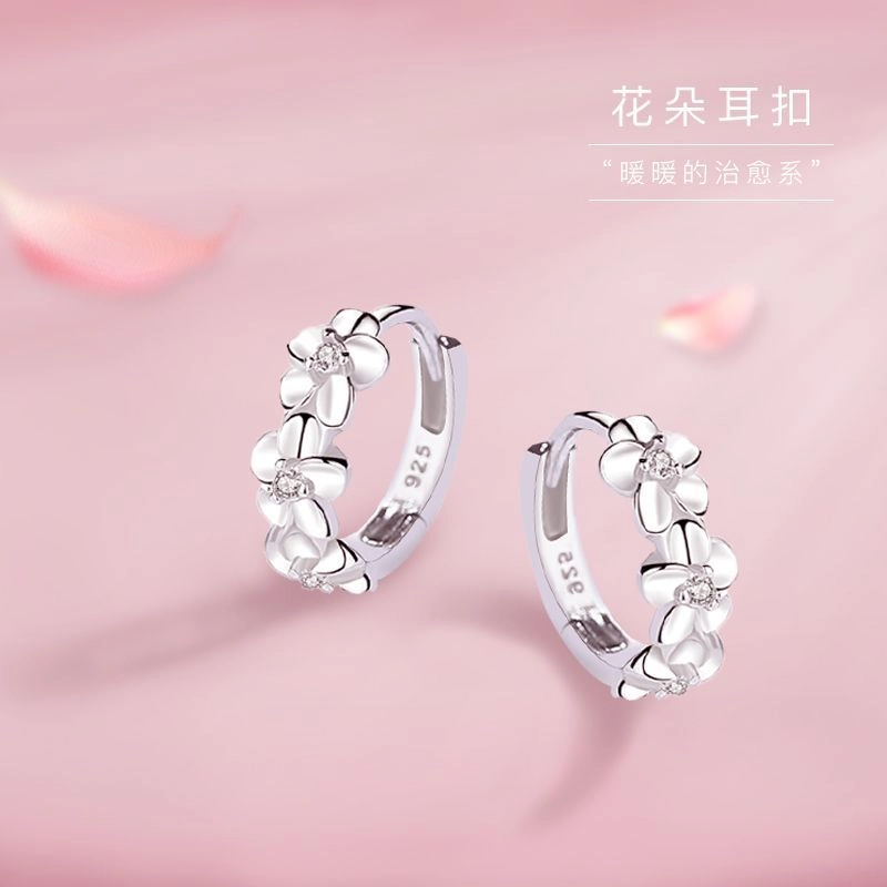 S925纯银花朵款耳扣耳环