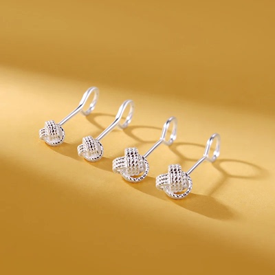 S999纯银如意结弯钩耳钉