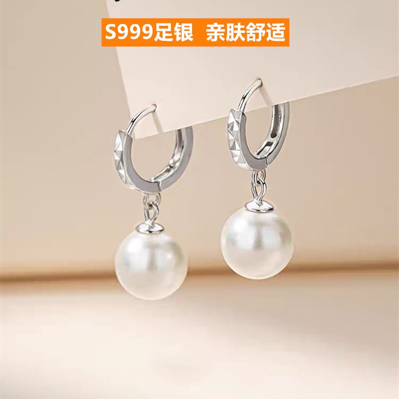 S999纯银珍珠耳环防过敏耳坠图片