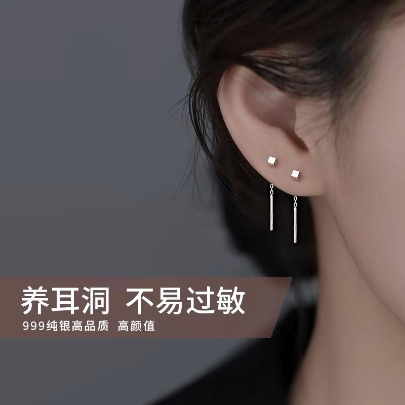 S925纯银小方块耳线耳饰
