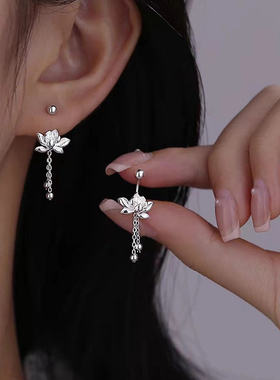 S999纯银针莲花螺丝耳环耳钉潮轻奢小众设计耳饰气质百搭耳坠高级