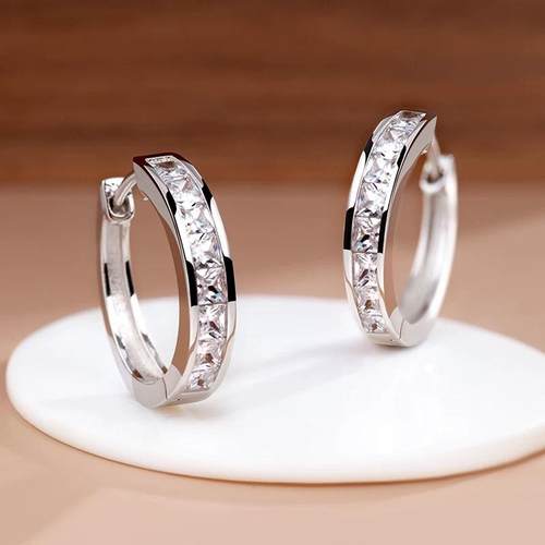 S925纯银针超闪莫桑石耳扣耳圈