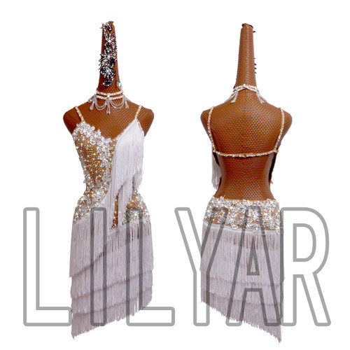 LILYAR白色流苏拉丁舞裙