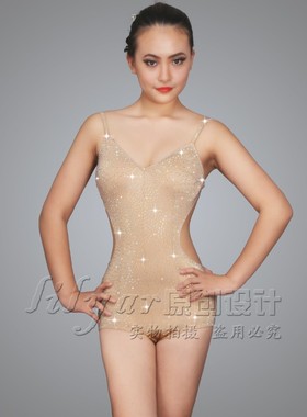 拉丁舞演出服萨尔萨舞服SALSA钢管舞表演服肤裸色吊带露背连体衣