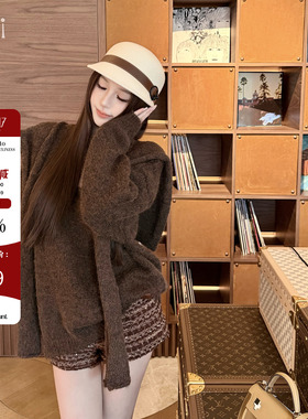 Hello17 【冬季恋人】L*p老钱慵懒风休闲宽松V领羊毛衣披肩两件套