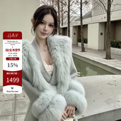 Hello17 雪国千金 真狐狸毛领皮草外套女高级感气质呢子大衣