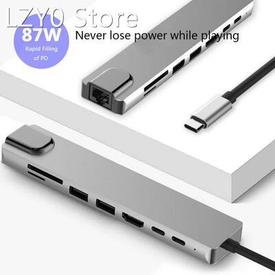 Newest 8 in 1 USB-C Hub Aluminum Alloy HD 2 USB 3.0 Adapter