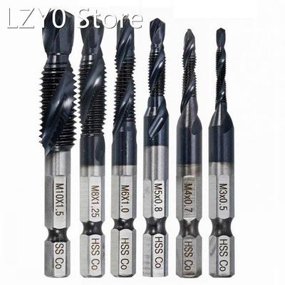6PCS M3-M10 Screw Tap Drill Bits 1/4 Hex Shank TIAlN Coated
