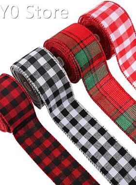 6m Buffalo Ribbon Christmas Plaid Burlap Ribbon Red Black Wh