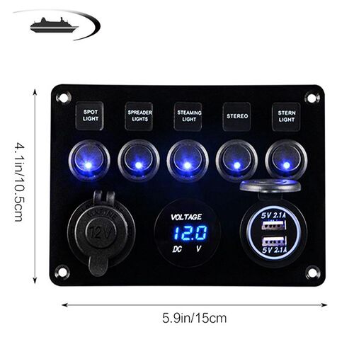 Car Boat Dual USB Socket Charger LED Voltmeter 12V Power Ou