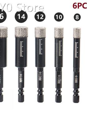 6PCS 6-16mm Diamond Drill Bit Set Porcelain Granite Tile Gla