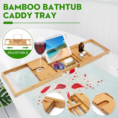 Adjustable Bathroom Shelf Bathtub Tray Shower Caddy Bamboo