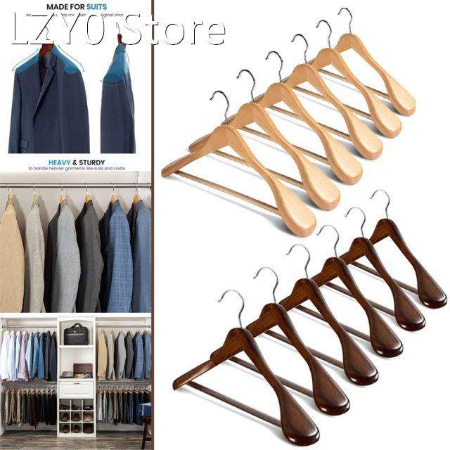 6 Pcs Solid Wood Clothes Hanger Suit Hotel Home Coat Hanging