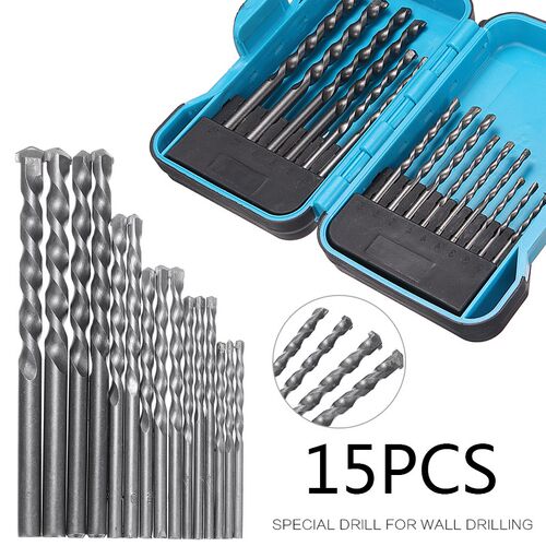 15Pcs/Box HSS Carbide Tip Masonry Brick Tiles Drill Bit Set
