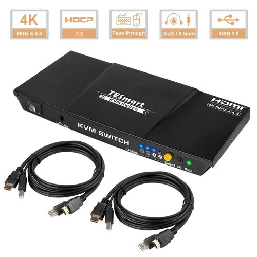 KVM Switch 2 Port 4K@60Hz Newest  Ultra HD 2x1 with 2 Pcs 5