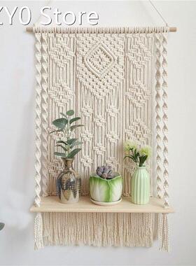 Bohemian Hand-Woven Macrame Wall Hanging Rope Shelf Indoor P