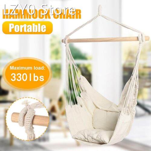 Outdoor Garden Hammock Tassel Canvas Swing Chair Hanging Bed