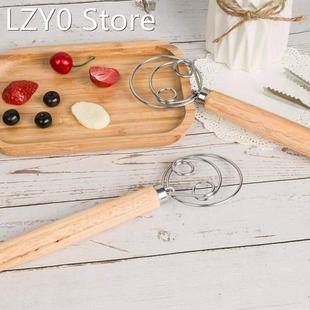 Dough Whisk Stainless Steel Bread Dough Hand Mixer Wooden Ha