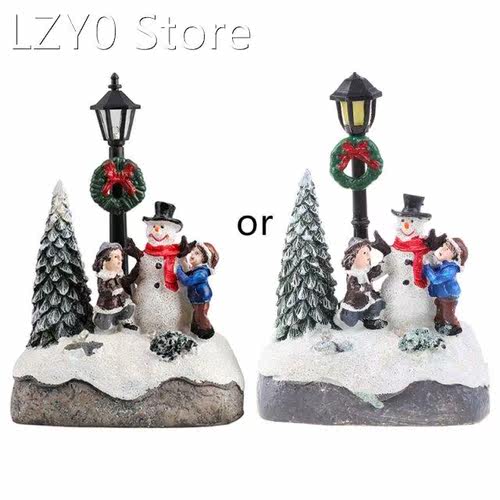 Christmas Village Scene Xmas Tree Snowman Resin Ornament wit
