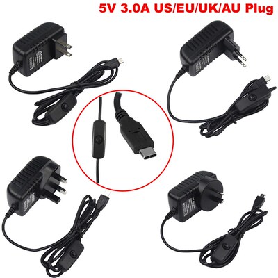 Raspberry Pi 4 Power Supply Adapter ON/OFF Switch USB C 5V