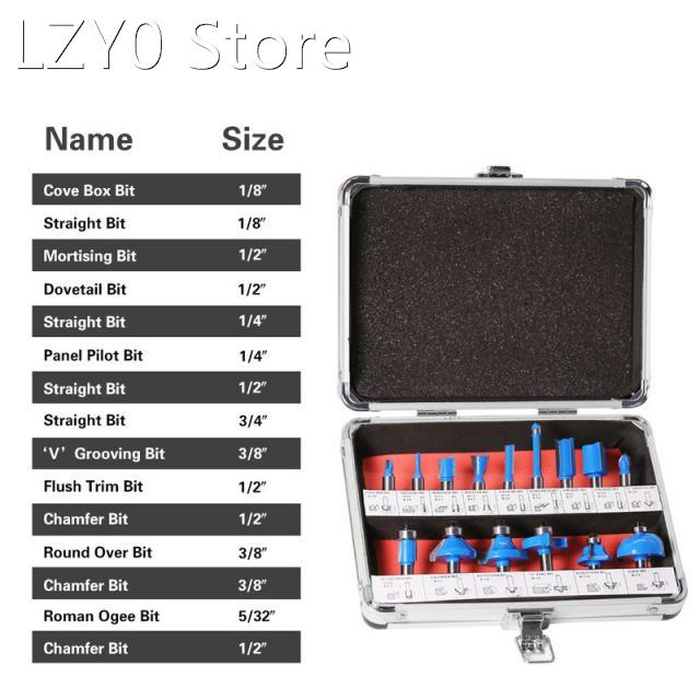 12/15/24PCS Woodworking Milling Cutters Set 6mm Shank Carbid