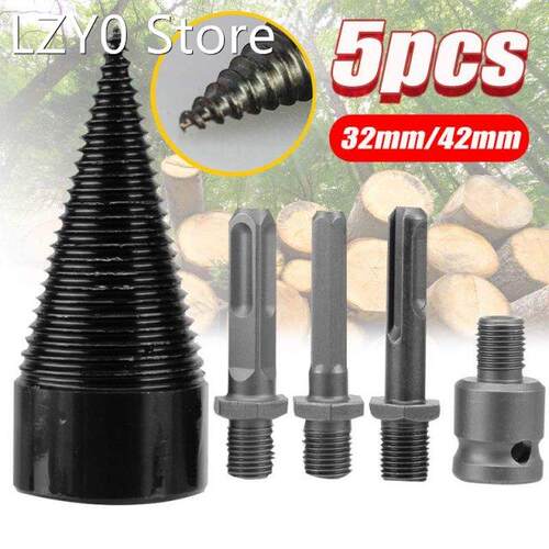 5PCS 32/42mm Firewood Splitter Drill Bit Round/Hex/Triangle