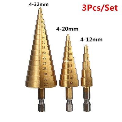 3Pcs Hss Step Drill Bit Set Cone Hole Cutter Taper Metric 4-