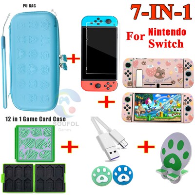 7 in 1 Blue Carrying Storage Bag for Nintendo Switch Protec