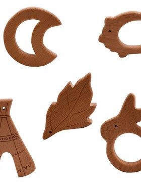 10Pcs/Lot Baby Chew Toys Wooden Teether Beech Animal Shape