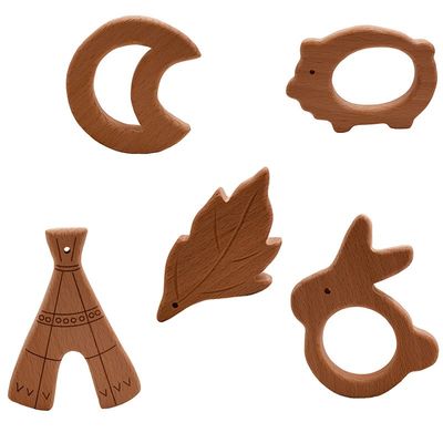 10Pcs/Lot Baby Chew Toys Wooden Teether Beech Animal Shape