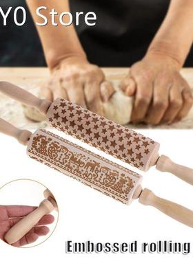 Handhold Embossed Rolling Pin Multipurpose Christmas Pattern