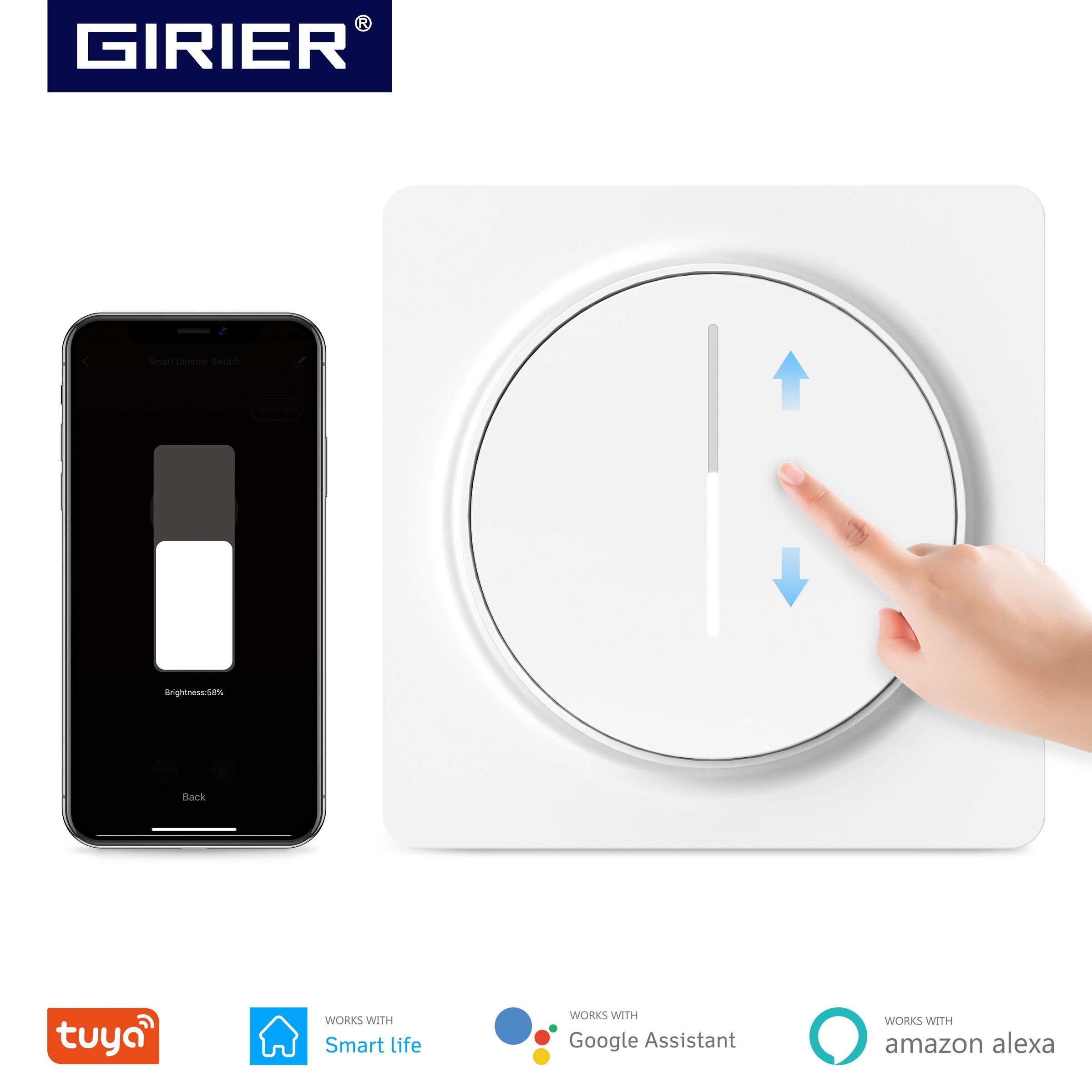 Tuya Smart Wifi Dimmer Light Switch EU, Touch Dimming Panel