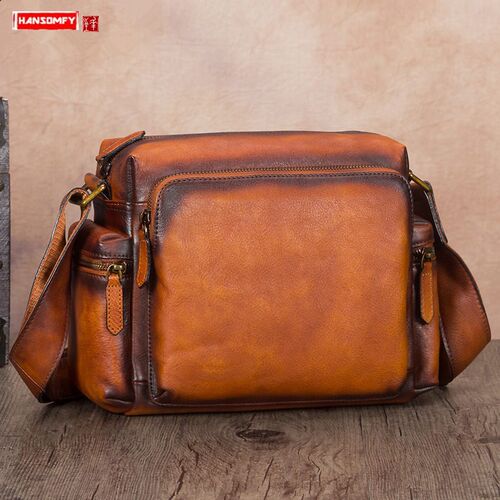 Vintage Leather Men's Shoulder Messenger Bag Male Large Cap