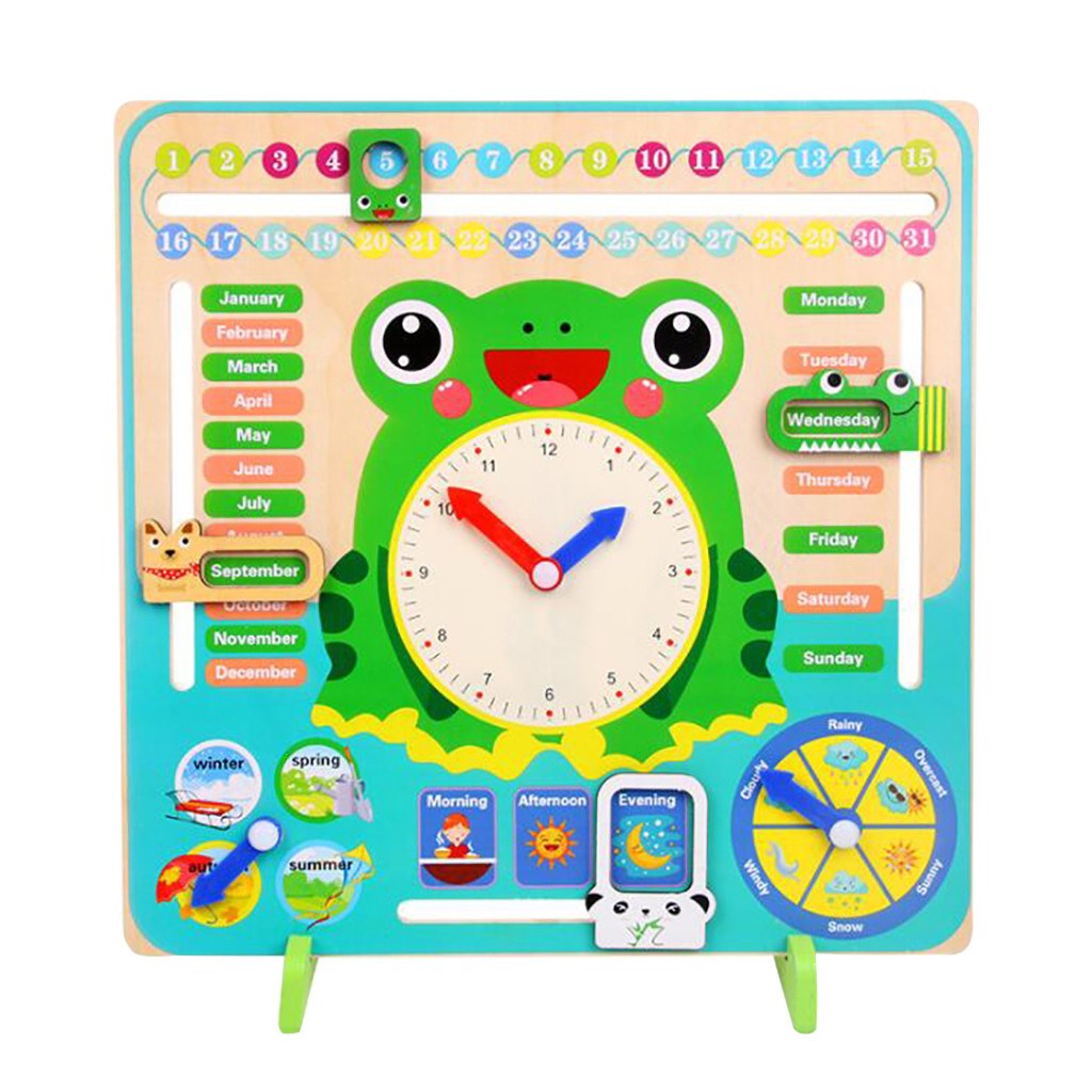 Wooden Montessori Toys Baby Weather Season Calendar Clock T