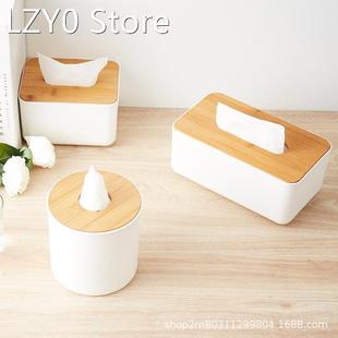 Bamboo Wood Cover Plastic Tissue Box Holder Storage Organize