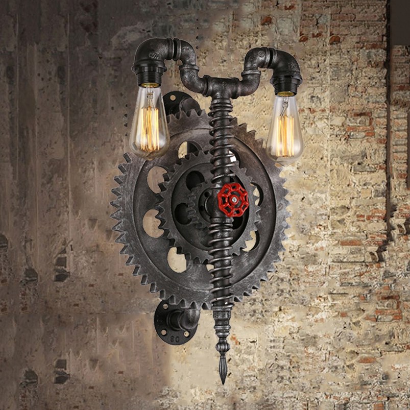 Retro loft wall lamp vintage gear water pipe light restaura
