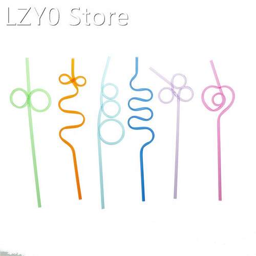 10pcs Plastic Colorful Drinking Straw Crazy Curly Loop Drink