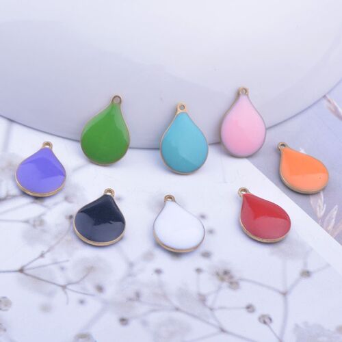 32pcs 9*13mm  Double Faced Enamel  Wate Drop Charms Copper E