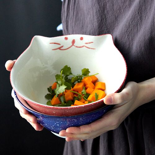8 inch Cartoon Kitty Bowl Ceramic Noodle Bowl Large Ramen Bo