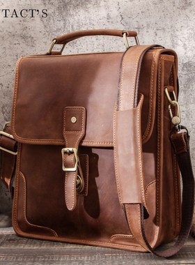 Retro Crazy Horse Leather Men's Shoulder Bag Multifunctiona