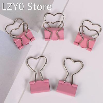 5Pcs/lot Pink Clip Heart Hollow Out Metal Binder Clips Notes