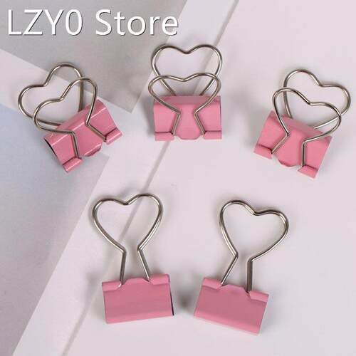 5Pcs/lot Pink Clip Heart Hollow Out Metal Binder Clips Notes