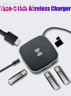 Type C Hub 9 In1 Docking Station Wireless Charger HDMI-Compa