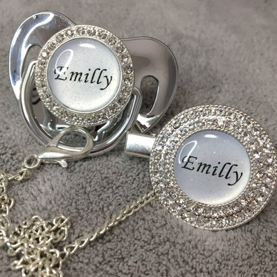 MIYOCAR custom any glitter name photo silver bling pacifier