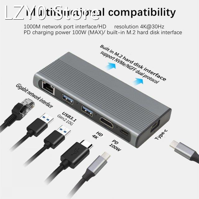 USB C HUB Type C 3.1 to M.2 NVME NGFF HD 4K 30Hz 1000M LAN 1