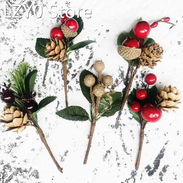 Christmas Red Berry and Pine Cone Christmas Picks with Holly