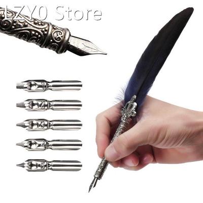 1 Set Feather Dip Fountain Pen Chancery Quill Turkey Oblique